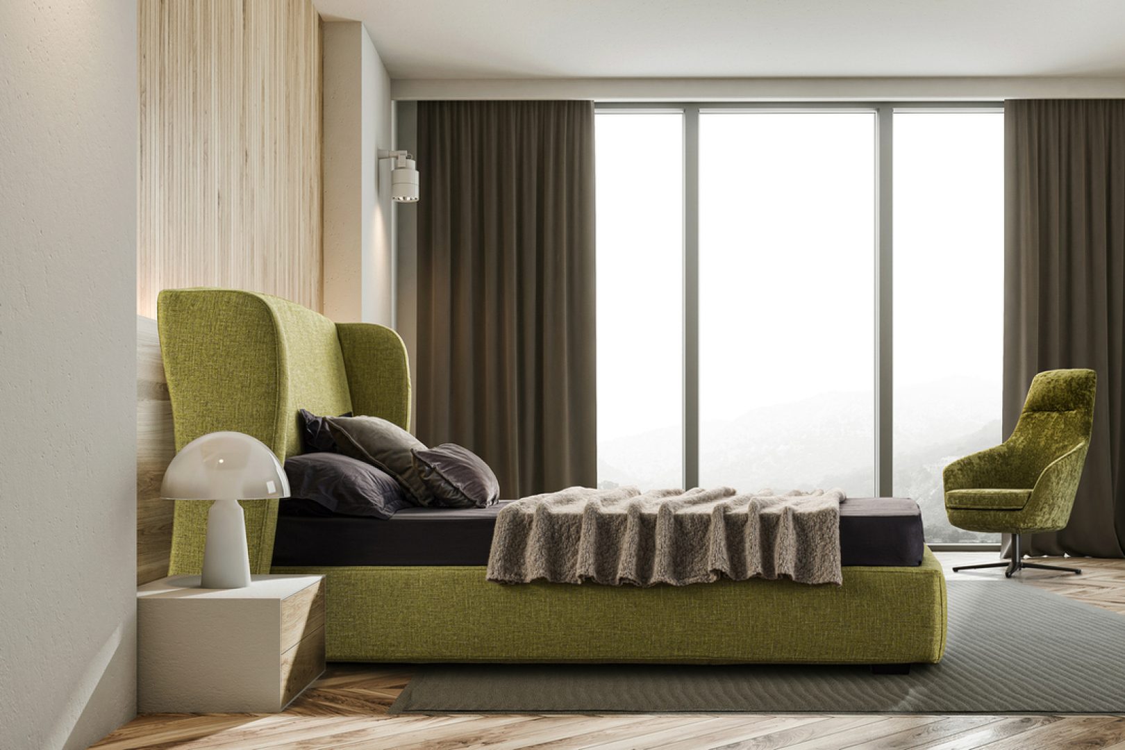 Wooden,Wall,Loft,Bedroom,Or,A,Luxury,Hotel,Room,With